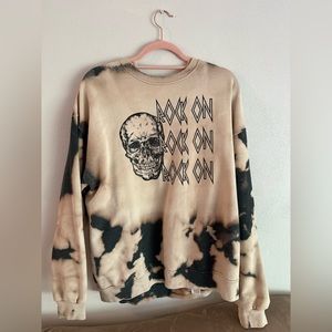 Skull Bleach Dyed Crewneck Oversized Sweatshirt | Rock On | 💀⚡️🍂